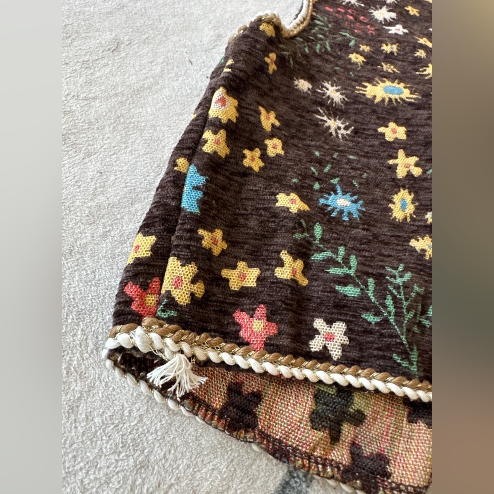 Boho Tapestry Tie Front Vest Festival Cottagecore Layering Coquette Girl brown - Picture 7 of 12